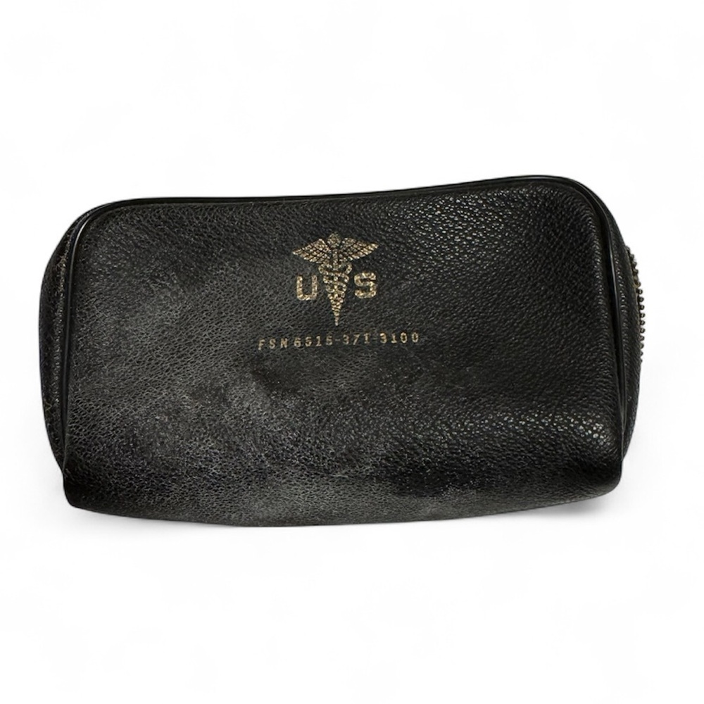 Vintage US Military black leather Medical zipper pouch
